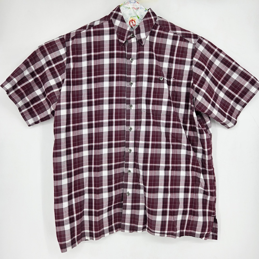 GameGuard Shirt Mens 3X Short Sleeve Plaid Maroon Button Up Vented 1719